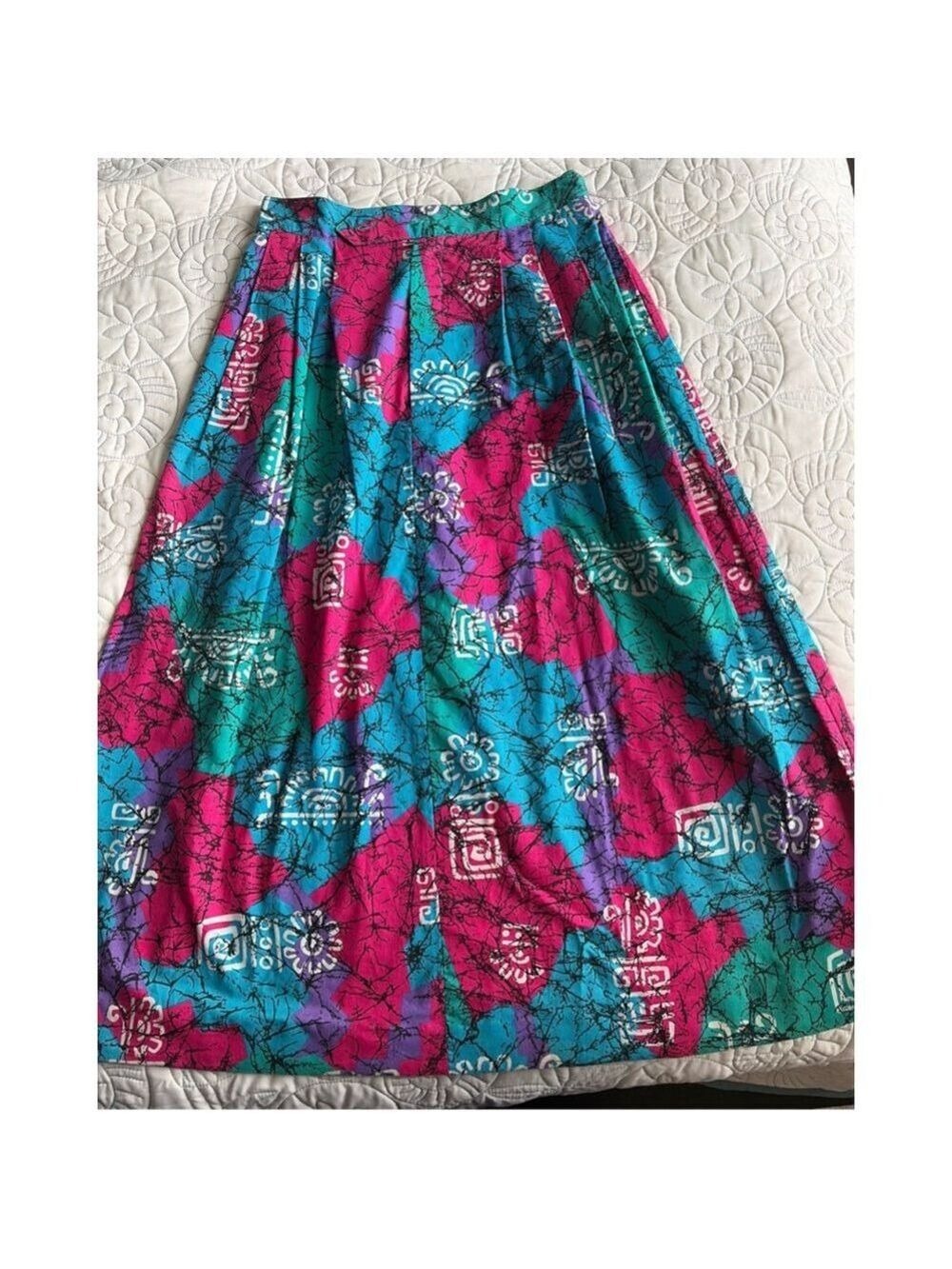 Women's Smokey Row Maxi Skirt Size 10 Pink Blue purple green Batik Print #0029